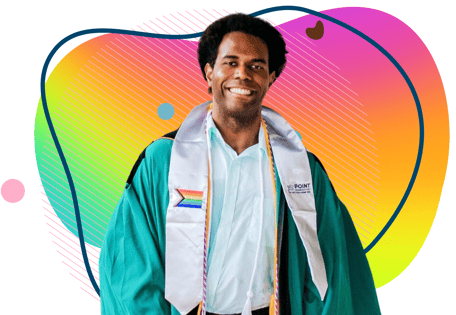 Marc Ridgell graduation photo with colorful background